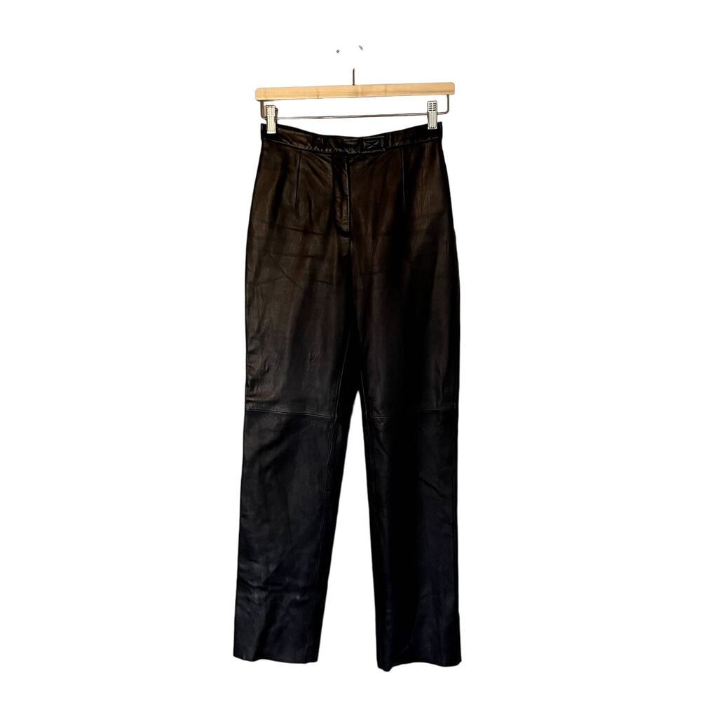 VTG Jacqueline Ferrar Genuine Leather High Waisted Pants Black SZ 4 Classic EUC